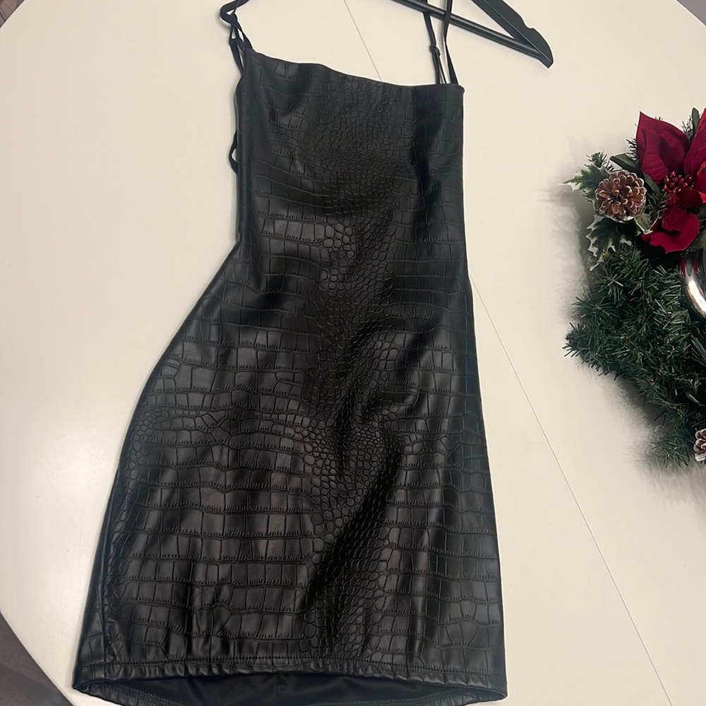 Faux alligator print mini black dress size S